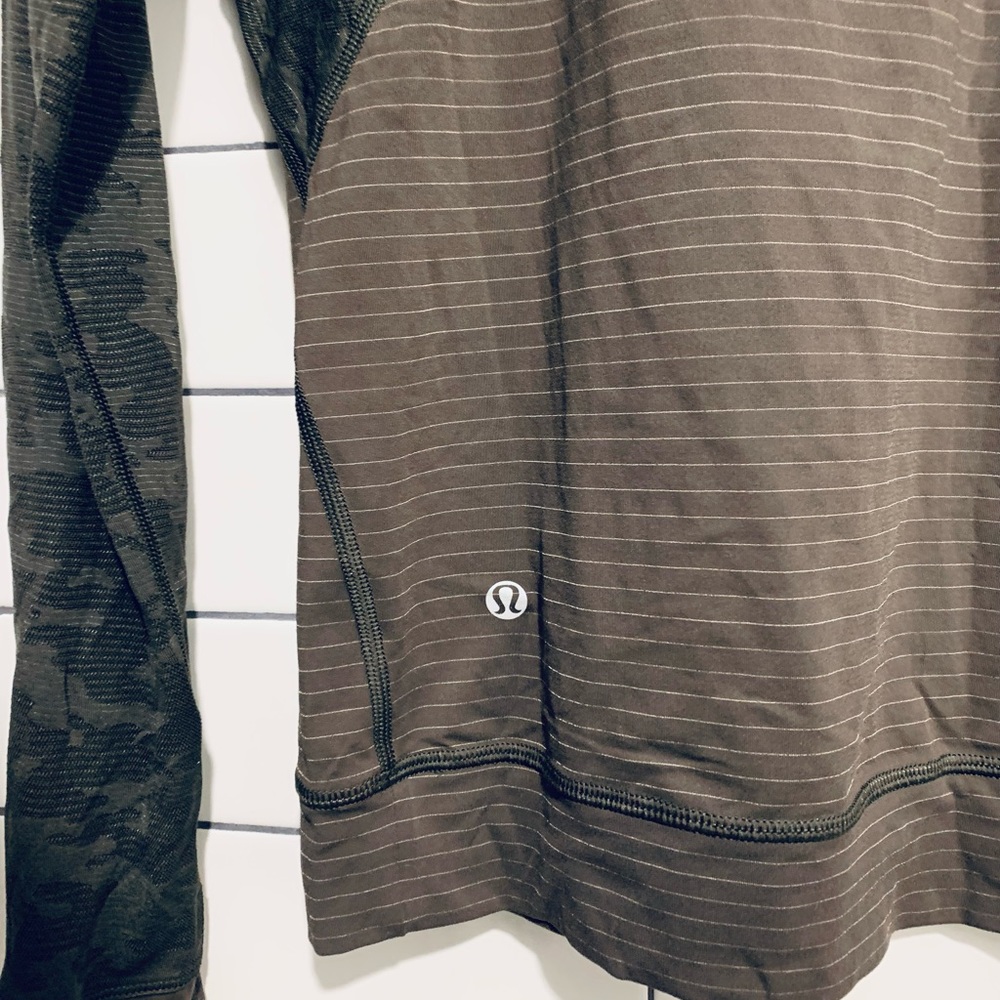 Lululemon army green stripe camo long sleeve Tee Top 6 - Picture 4 of 4